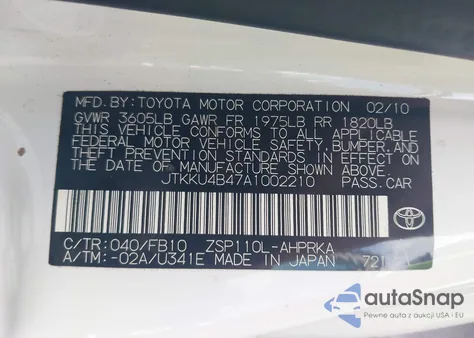2010 Scion Xd z USA, uszkodzony, nr VIN JTKKU4B47A1002210